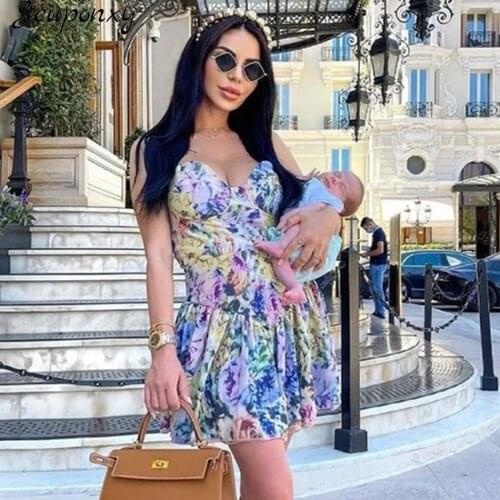 High Quality 2021 Summer Sexy Spaghetti Strap Backless Dress Elegant Womens Pleated Print Celebrity Party Dress Vestidos