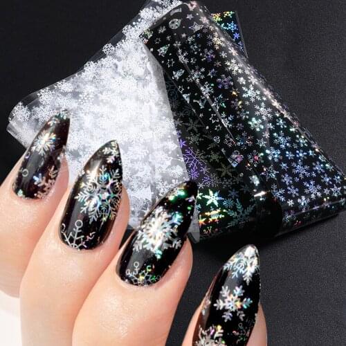 10pcs Laser Snowflake Holographic Nail Art Transfer Foil Sticker Deer Christmas Tree Starry Paper Wrap Winter Decorations GL1102