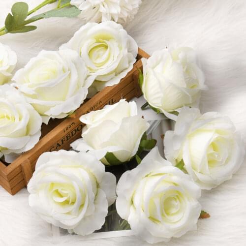 30pcs 7CM Artificial White Rose Silk Flower Heads For Wedding Decoration DIY Wreath Gift Box Scrapbooking Craft Fake Flowers