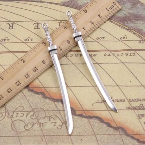 4pcs Charms Samurai Sword 107x10mm Antique Bronze Silver Color Pendants Making DIY Handmade Tibetan Finding Jewelry For Bracelet