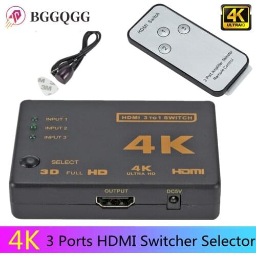 BGGQGG Mini HDMI Switcher 4K HD1080P 3 Ports HDMI Switcher Selector Splitter With Hub IR Remote Controller For HDTV DVD TV BOX