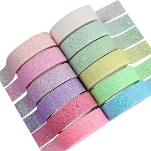 Glitter Washi Tape Set 15mm Wide 3m Length Each 12 Rolls Colored Craft Decorative Tapes for DIY Bujo, Bullet, Journal, Scrapbook