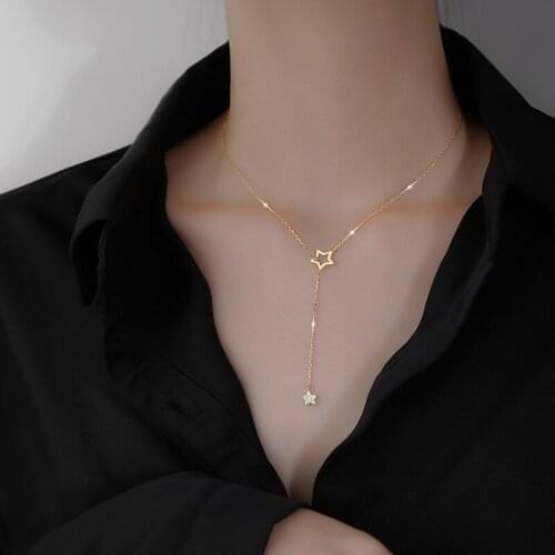 Moving Star Zirconia Clavicle Chain Gold 925 Sterling Silver Necklace For Women Girls Long Tassel Dainty Jewelry Gifts SN2327