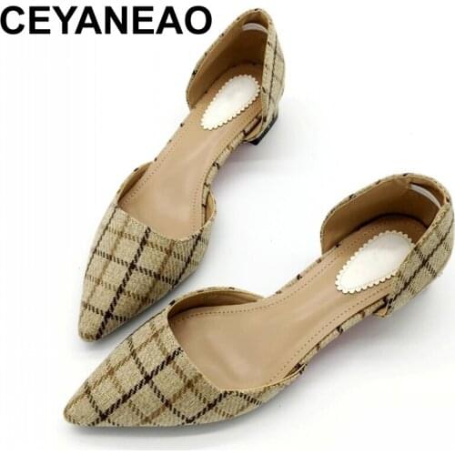CEYANEAO2018 New Summer Shoes Women Fashion Female Cover Heel Sandals Square Med Heel Ladies Work Plaid Shoes Footwear E808
