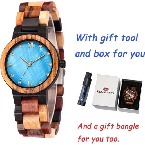 Kuanghuang Women Wooden Watches Female Bamboo Lady Wristwatches Wood Watch Wood Woman Quartz Watch Chronograph Gift Relogio