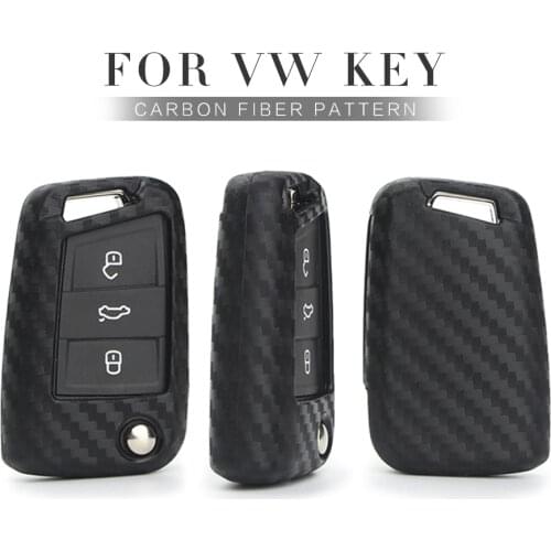 Silica Gel Car Key Case Cover For Vw Golf 4 5 6 7 Polo Passat Tiguan Eos UP 2019 2020 Carbon Fiber Key Ring Shell Accessories