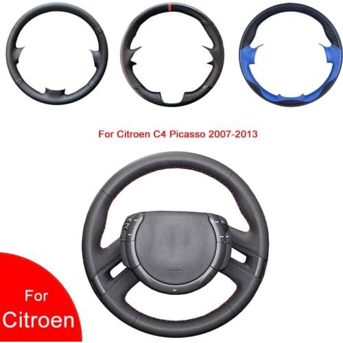 Breathable Punch Hand-Stitched Black Artificial Leather Car Steering Wheel cover For Citroen C4 Picasso 2007-2013