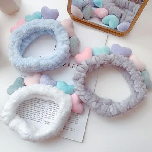 Elastic Simple Cute Fluffy Blue Purple White Grey Pink Skin Color Hearts Cloth Turban Headband Headwear for Women & Kids