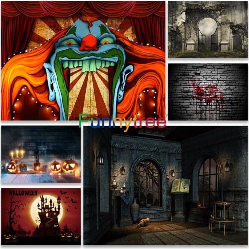 Funnytree Halloween Background Vintage Vampire Horror Circus candle Pumpkin Backdrop Photo Booth Photo Studio Photocall props