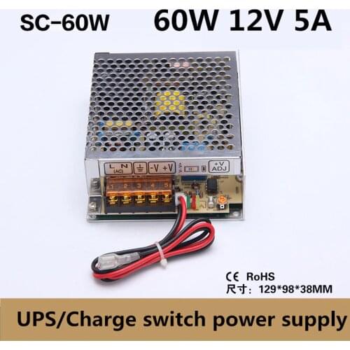 CE RoHS UPS switching power supply 60w 12v 5a with UPS/ Charge function ac 110/220v to dc 12v Battery Charger 13.8V (SC-60-12)
