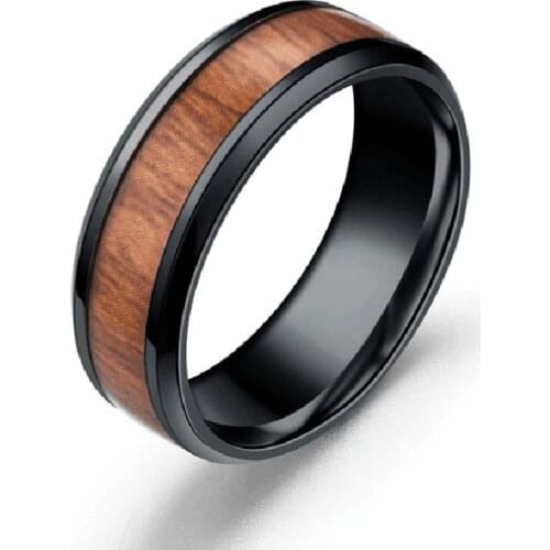 Stainless Steel Ring Men Women Wood Pattern Finger Rings Vintage Jewelry Great Gift Men Wood Grain Ring for Men anillo