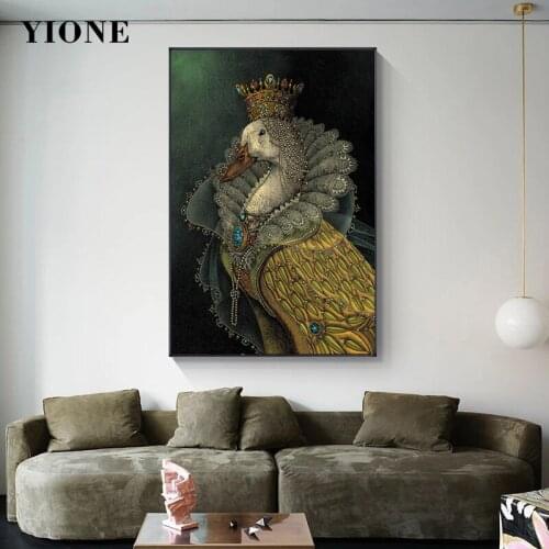 Swan Queen Princess Fairy Tale Art Painting Cartoon Retro Animal Prints Picture Canvas Poster for Living Room Bedroom Home Decor