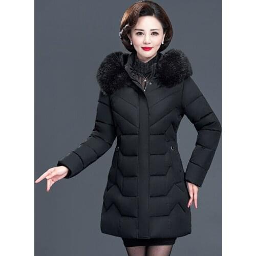 Fur Collar Long Woman Jacket Slim Office Ladies Parkas Female Winter 2020 Plus Size Hooded Thick Solid Cotton Padded Overcoat