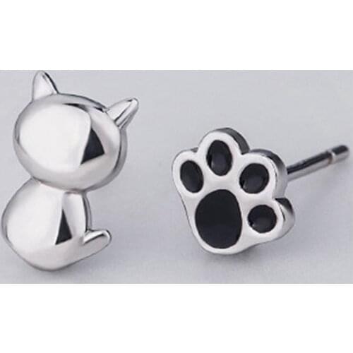 New Creative Fashion Jewelry Asymmetrical Ear Studs Cute Animal Cat And Black Cat Claw Female Stud Earrings