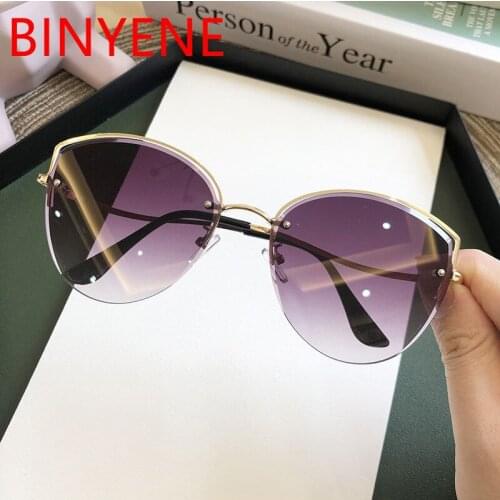 New Trend Alloy Half Frame Cat eye Sunglasses Women gradient Lens Designer Sun Glasses Vintage Modis Oculos UV400