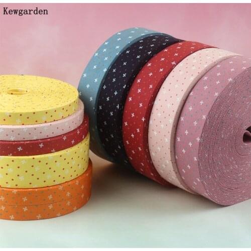 Kewgarden 1" 25mm 10mm Dot Floral Fabric Layering Cloth Ribbon Handmade Tape DIY Bow Corsage Hair Accessories Webbing 10 Meters