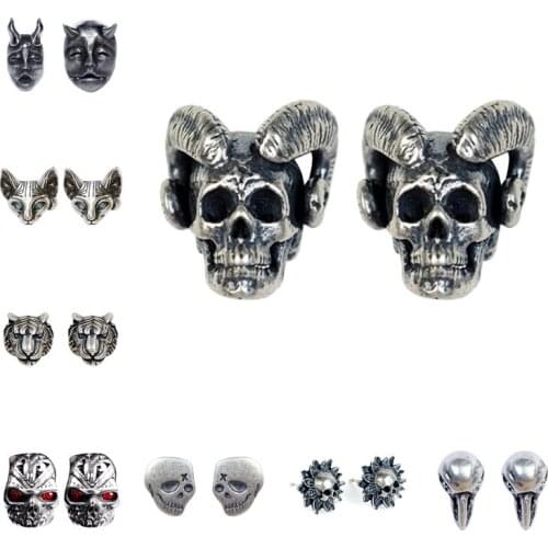 Creative King Domineering Animal Head Earrings Male And Female Punk Gothic Skull Skeleton Head Ear Jewelry
