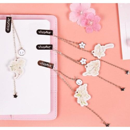 Sharkbang 1PC Pretty Cute Sakura Flower Fruit Series Metal Bookmark Pendant Paper Clip School Stationery Birthday Gift