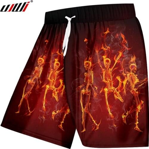 UJWI New Funny Shine Beach Shorts 3D Printed Man Interesting Shorts Black Red Creative Dance Flame Skulls Mens Clothing