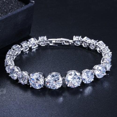 Solid 925 Sterling Silver CZ Tennis Bracelet Bangle for Women Wedding Fashion Jewelry Wholesale Party Gift