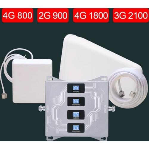 Europe 4-Band 2g 3g 4g Signal Amplifier 800 900 1800 2100 MHz Signal repeater GSM LTE WCDMA 4G Cell Phone Booster B20 B8 B3 B1