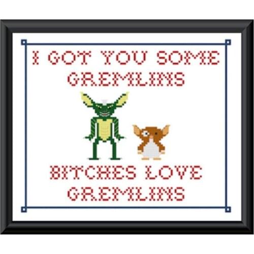 Embroidery Gizmo & Stripe B*tches Love Gremlins Counted Cross Stitch Baby with 100% Cotton Floss & Free Shipping for Home Decor