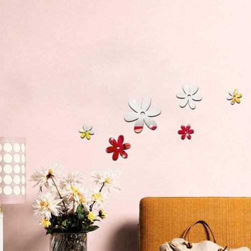 New 6 Pcs 3D Mirror Sticker Flower Shape Wall Stickers Living Room Kid Room Background DIY Best Wall Decoration Gift