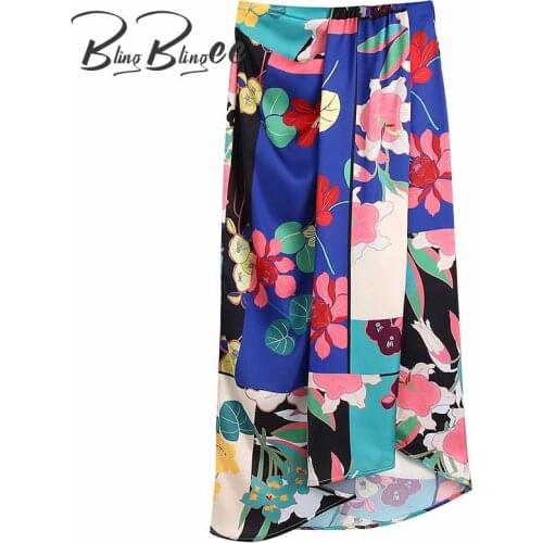 BlingBlingee Za 2021 Summer Woman Casual Traf Maxi Skirt Floral Print Draped Detail High Waist Asymmetric Hem Ankle Length Skirt