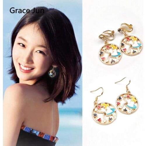Grace Jun Korea Style Princess Shape Clip on Earrings for Women Party Birthday Best Jewelry Fashion Charm Pierced Earrings New