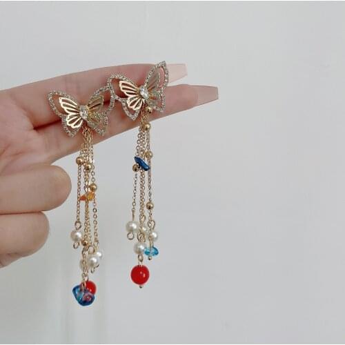 Korean Rhinestone Love Heart Flower Dangle Earrings Long Water Drop Crystal Jewelry Pendientes For Women Fashion
