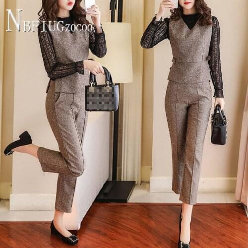 2020 Autumn New Temperament Korean Women Sets Vests Blouse And Pants Female Sets