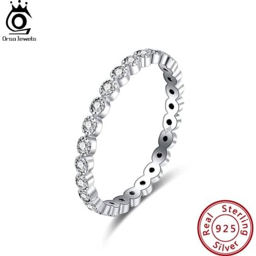 ORSA JEWELS Genuine 925 Silver Stacking Rings Women Full Circle AAAA Zircon Ring Finger Rings Wedding Engagement Jewelry SR145