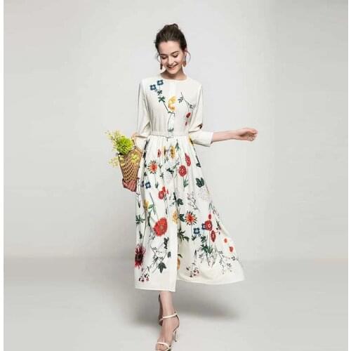 Runway New 3/4 Sleeve White Printed Holiday Dress Womens Dress 210304UL08