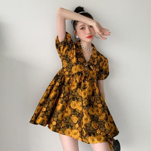 2021 Summer Dresses for Women Short Sleeve Three Dimensional Relief Jacquard Small Lapel Mini Dress Slim Casual Elegant Sexy
