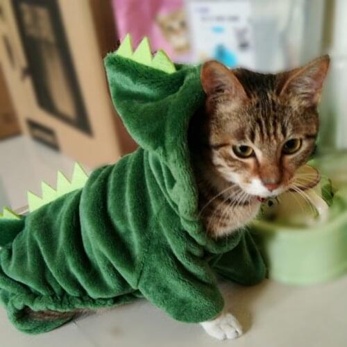 Funny Dinosaur Pet Cat Costume Halloween Cat Clothes for Small Cats Winter Warm Fleece Kitten Hoodies Coat Jacket Dog Clothing