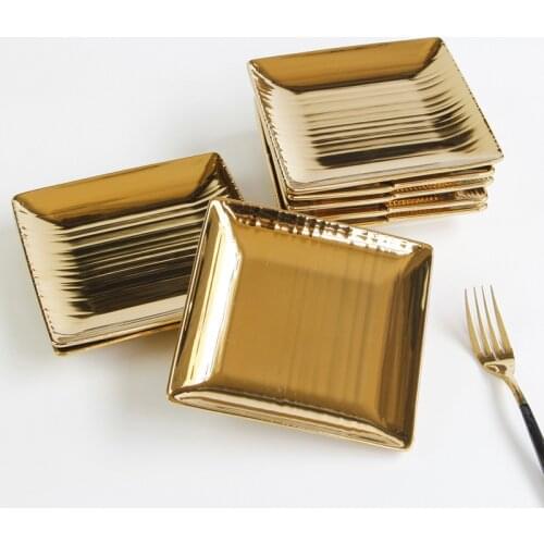Golden European Luxurious Four Square Ceramics A Plate Vertical Grain A Snack Dish High Hotel Archives Club Tableware