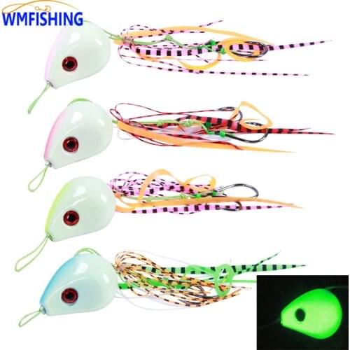1pcs50g/60g/70g/80g/90g/100g Deep Sea Jigging Metal Slow Jig Head Rubber Skirts Glow Salt Water Marlin Inchiku Tai Kabura Slider