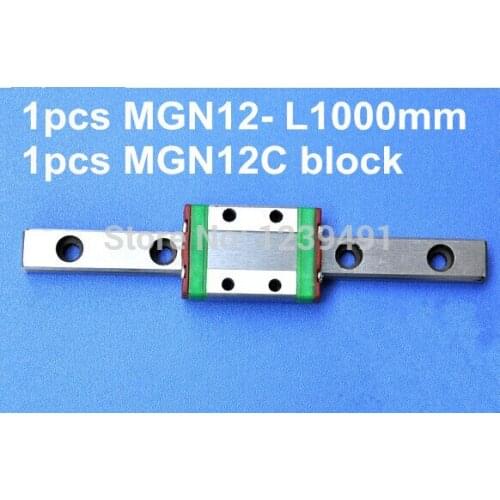 2mm linear guide MGN 12 length 1000mm with mini MGN12C linear block carriage miniature linear motion guide way for cnc