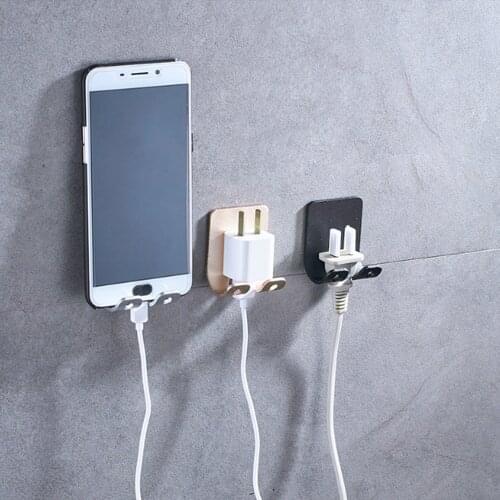 2Pcs Space Aluminum Plug Socket Storage Holder Rack Strong Self-adhesive Hanger Hook For Bathroom Sundries Towel Razor Holder