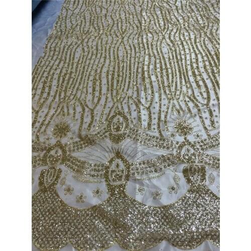 2017 gold Embroidery designs high quality african sequins lace latest glitter Sequins & gold thread nigerian french lace fabric