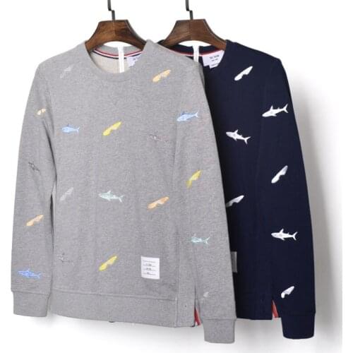 2021 Fashion Brand TB THOM Back Zipper Clothing Cotton jacket Men Women Sweatshirts Shark Embroidery Male Casual O-Neck Coat