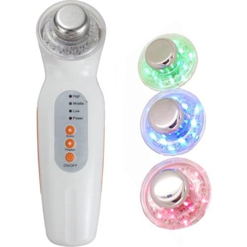 3MHZ Ultrasonic Facial Massager 3 Colors LED Light Therapy Face Photon Massage Tools Anti Aging Skin Tightening Beauty Device