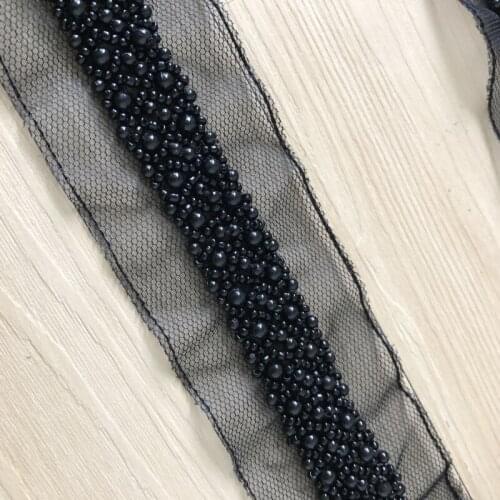 5.7 Yards Black Pearl Beaded Mesh Lace Trims For Bridal Veils, Dress Belt, DIY Gifts Garment Tools