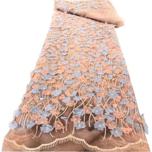 African Mesh Lace Fabric 2021 High Quality 3D Flower French Net Lace Fabric Nigerian Lace Fabric Embroidery Lace Sewing r66-443