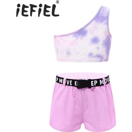 Kids Teens Stage Contemporary Lyrical Dance Costumes Gymnastics Workout Dance Outfits Girls Tank Tops with Leggings Hot Pants