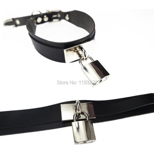 Punk Goth Handcrafted Safe heart Squared Lock Lockable Key Double Row Leather Layer Leather Collar Choker Necklace