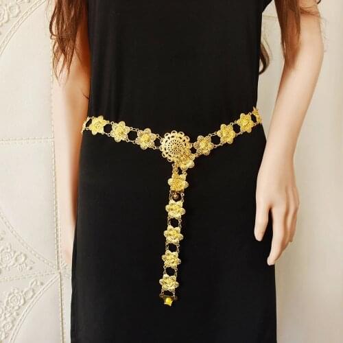 Egypt Gold Metal Belly Chains for Women Bohemian Carved Flower Dance Dress Waist Belt Chain Summer Beach Party Jewelry Gift