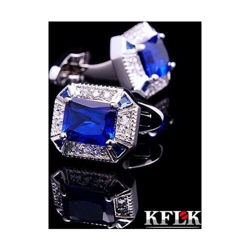 KFLK Luxury shirt cufflink for mens gift Brand cuff button Crystal wedding cuff link High Quality Blue abotoadura Jewelry