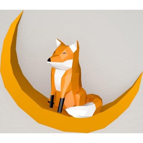 Moon Fox Geometric Paper Model Handcrafted DIY Paper Cut Home Decoration Creative Toys