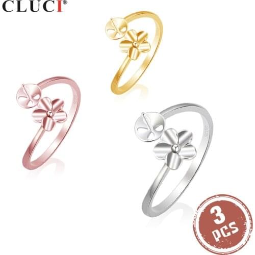 CLUCI 3pcs Silver 925 Flower Shaped Open Ring for Anniversary Women 925 Sterling Silver Adjustable Women Jewelry Ring SR2052SB